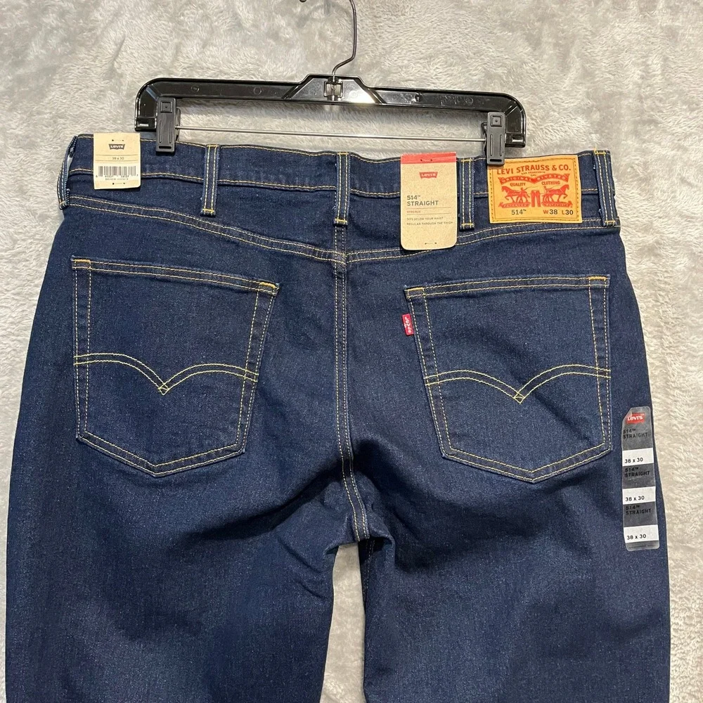 Levi's 514 Straight Jeans Mens 38x30 Blue Dark Wash Stretch Denim